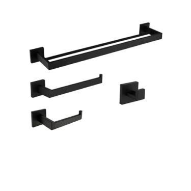 Imagem de Ferragens de banheiro preto fosco para banheiro toalheiro de aço inoxidável 304 suporte de papel higiênico suporte de sabão líquido barra de toalha vaso sanitário moderno (conjunto de 2 barras 60 cm