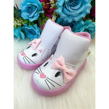 Imagem de Tênis Bota Encanto de Criança Gatinha/Gata Branco Fashion - Conforto e
