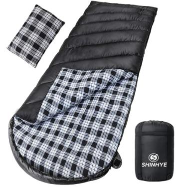 Imagem de ShinHye Saco de dormir de 0 graus para adultos – flanela de algodão 4 estações clima frio inverno, 2GG saco de dormir grande e alto para acampamento com saco de compressão (branco, 222 cm × 89 cm