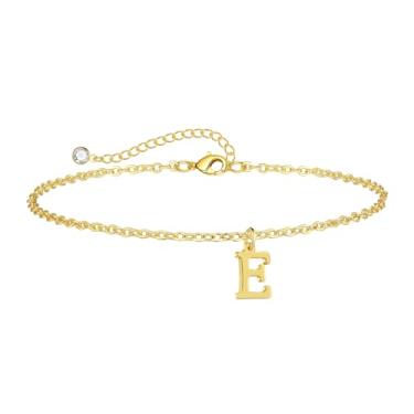 Imagem de Sargetou Tornozeleira feminina com inicial dourada, banhada a ouro 14 k, moderna, leve, impermeável, delicada, tornozeleira, verão, praia, joias, presente, 8, Latão, Sem Pedra Preciosa