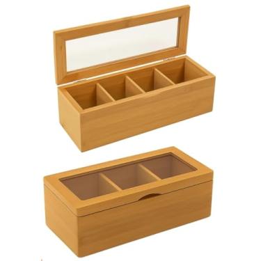 Imagem de Porta Caixa de Chá Divisórias Bambu Acrílico Organizador Especiarias Bijuterias Drinks (6 nichos)
