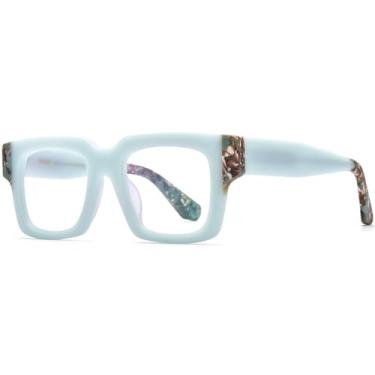 Imagem de HEPIDEM Óculos de acetato multicolorido gradiente armação feminina grande grande óculos 2023 óculos novos óculos, 9288 Azul fosco, 53-17-150