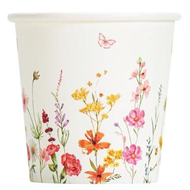 Imagem de Crisky Copos de papel para banheiro de 85 g descartáveis, pacote com 100 copos de enxaguante bucal floral elegante, adequado para bebidas quentes/frias, café, sobremesa para festas de aniversário, uso