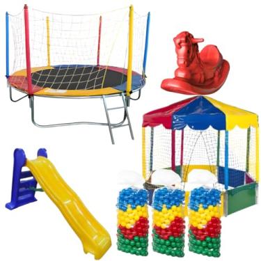 Imagem de Combo Rotoplay Diversão Total: Cama Elástica 2,30m Piscina 2,00m 1500 Bolinhas Escorregador Grande Gangorra 1 Lugar