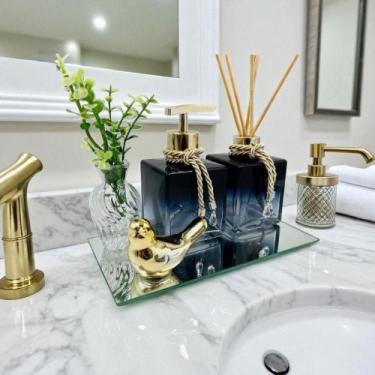 Imagem de Kit Lavabo Luxo Banheiro Com Bandeja Espelhada Difusor e Saboneteira C