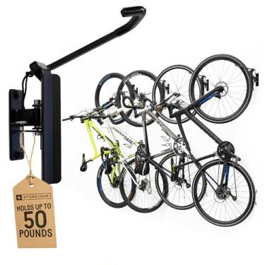 Imagem de StoreYourBoard Pacote com 4 suportes de parede giratórios para bicicleta, suporte de parede de garagem com rolha, design de balanço de 120 graus, gancho vertical para interior, rack de armazenamento