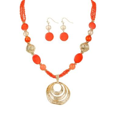 Imagem de Jules D. Conjunto de colar e brincos com pingente de círculo multiredondo, contas coloridas, colares estilosos, bijuterias de fantasia, Large, contas de vidro, Sem Pedra Preciosa