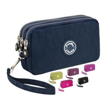 Imagem de Carteira feminina, carteira de nylon com bolsa para viagem, Azul escuro, 7 inches (W) x 2.5 inches (L) x 4.3 inches (H), Bolsas de pulso para mulheres
