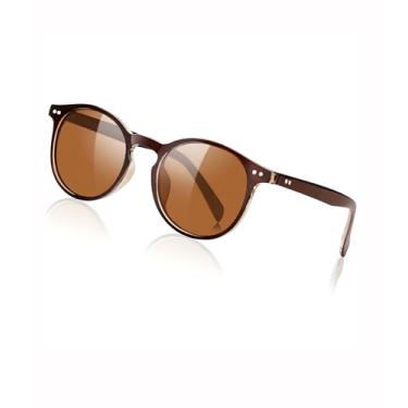 Imagem de Óculos de sol redondo polarizado feminino masculino moderno retrô para dirigir SY6032, Armação marrom | Lente marrom, Normal