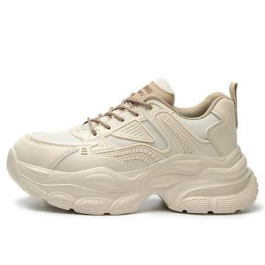Imagem de AlkYutd Tênis feminino de segurança com bico de aço de plástico, à prova de perfuração, cadarço para uso ao ar livre, Bege, 33 BR