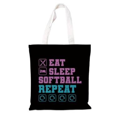 Imagem de Eat Sleep Softball, bolsa de lona para amantes de softball, presente de aniversário para amigas e mulheres, bolsa elegante para compras, viagens, viagens diárias, praia, lazer e fitness