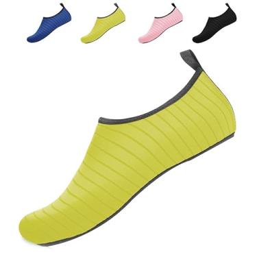 Imagem de Sapatos aquáticos para homens e mulheres, sapatos descalços portáteis sem cadarço, meias aquáticas, praia, natação, ioga, para uso ao ar livre, verão, piscina, Amarelo, 4-5 Women/3-4 Men