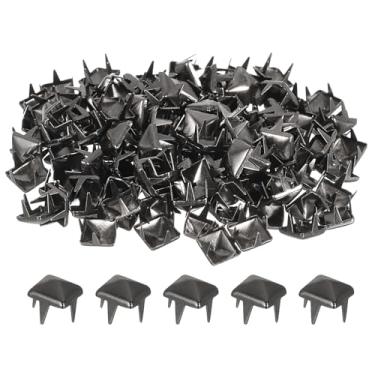 Imagem de 150 peças de rebites quadrados de pirâmide para roupas, pontas de quatro garras de 6 mm, pontos de pregos punk rock de cobre para bolsas, sapatos, artesanato em couro (preto metálico)