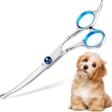 Imagem de Tesoura curvada de 17 cm com alças ergonômicas, tesouras profissionais de aço inoxidável para cães e gatos