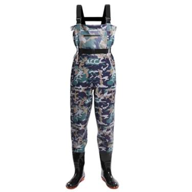 Imagem de Hip Waders Calças grossas e impermeáveis ​​de camuflagem para pesca, com bolso com zíper e cós ajustável(Blue,40 EU)