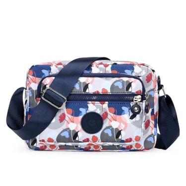 Imagem de Bolsa de ombro feminina de nylon com vários zíperes, mochila multicamadas, bolsa de lona de grande capacidade, adequada para viagens, Flor 5