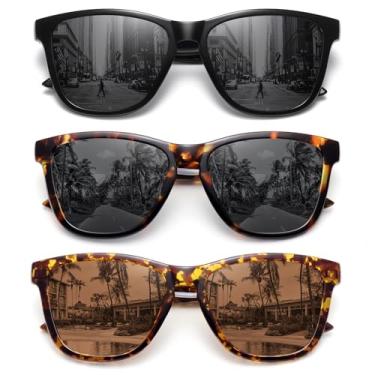 Imagem de Pacote com 3 óculos de sol retrô polarizados para mulheres e homens, Pacote com 3 pretos + leopardo + carapaça de tartaruga, M