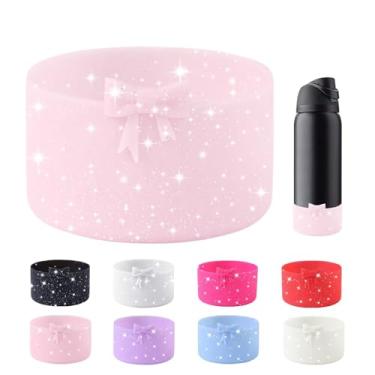 Imagem de Bota de silicone com laço de glitter para garrafa de água Owala de 947 ml, capa protetora antiderrapante para garrafas de água de aço inoxidável FreeSip, Twist e Flip - Rosa