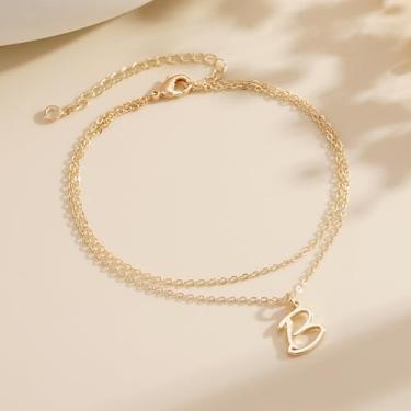 Imagem de Tornozeleiras banhadas a ouro 14K para mulheres - tornozeleira de aço inoxidável A-Z com pingente de símbolo inicial de A-Z, hipoalergênica, impermeável, aniversário, Natal, mãe, avó, 7, Latão, Sem