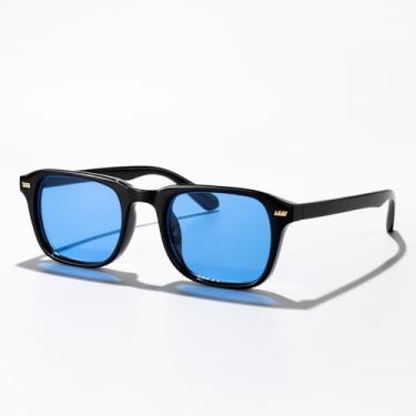 Imagem de Óculos de sol unissex com armação quadrada para mulheres e homens, estilo retrô casual para uso urbano diário, dirigir na praia, atividades ao ar livre, Armação preta/lente azul, Lens Width: 59