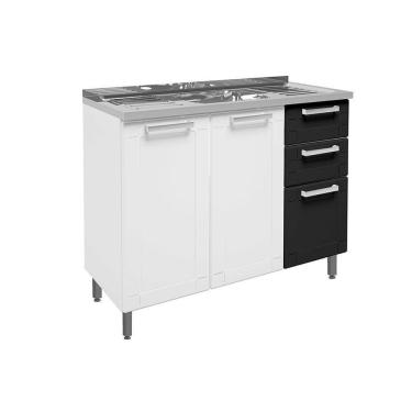 Imagem de Módulo Cozinha Bertolini Múltipla Balcão C- Pia 6015 3 Portas 2 Gavetas Branco-preto