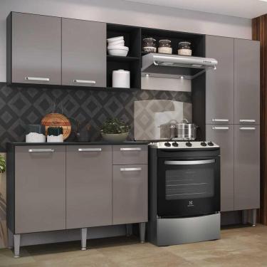 Imagem de Cozinha Compacta Multimóveis Pequim Up Fg2999 Com Armário E Balcão Preta/lacca Fumê