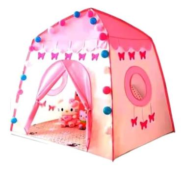 Imagem de Barraca Infantil Dobrável, Tenda de Brincar Rosa e Branca, Tecido Oxford, 130x130x100cm, Fácil Montagem, Para Crianças (Borboleta (Rosa))