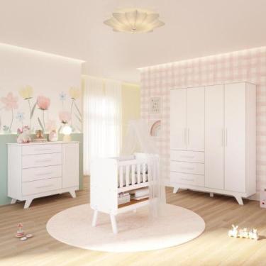 Imagem de Quarto Bebê Completo Mini Berço 3em1 Guarda Roupas 4 Portas Lisa Cômod
