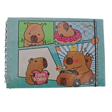 Imagem de Livro de Colorir Infantil dos Ursinhos, Capa Dura AZUL, Caderno de Pintar para Crianças e Adultos, 50 Folhas 180g, Tamanho A5, em Espiral, BOBBIE G (Azul - Capivara)