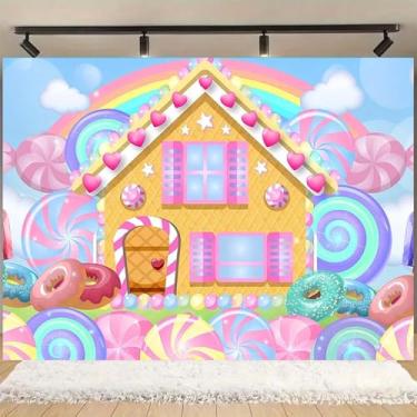 Imagem de Decoração de festa de aniversário com tema Candyland da Candy House, faixa para decoração de festa de aniversário para crianças recém-nascidas, estúdio fotográfico, adereços (1,5 x 0,9 m)