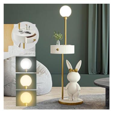 Imagem de Luminária de chão Candeeiro de pé com mesa, candeeiro lateral madeira, cabeceira para pequenos espaços gaveta, canto moderna para quarto, sala estar, escritório(Branco)