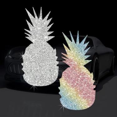 Imagem de Adesivo de decalque com glitter de PVC autoadesivo de abacaxi divertido cintilante para carros, laptops, motocicletas, parede, janela, bagagem, capa de arranhão, porta multisuperfície (branco +