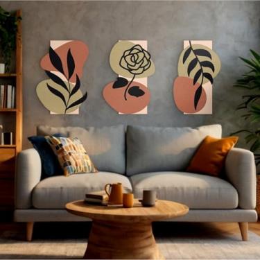 Imagem de Trio Quadros Decorativos 3d Floral Minimalista Orgânico Moderno Sala Quarto Escritório Jantar