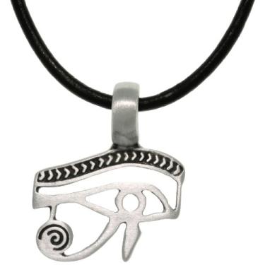 Imagem de Jewelry Trends Pingente egípcio Olho de Hórus Udjat de estanho com cordão de couro preto de 45,7 cm