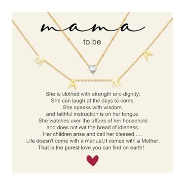 Imagem de KSF Colar Mama Mom para mulheres - 2 peças, banhado a ouro 18 K, colar com pingente de ouro, joia moderna, presente pós-parto pela primeira vez para grávidas, Sem Pedra Preciosa