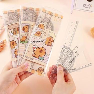 Imagem de Conjunto de réguas de capivara fofa, multifuncional, transferidor de triângulo, papelaria, desenho, escola, material de escritório