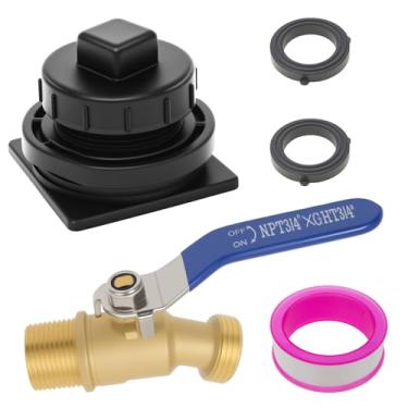 Imagem de Kit de plugue de drenagem de tanque de estoque, com bucha redutora de 3,5 cm x 0,9 cm e torneira de latão de 1,9 cm, compatível com os tanques de estoque Rubbermaid Commercial 50 70 100 150 300 galões