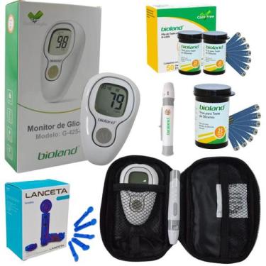 Imagem de Kit Aparelho Glicemia Medidor Glicose 75 Tiras Bioland