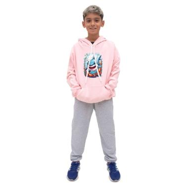 Imagem de Conjunto Infantil Menino Estampa Tubarao Blusa Canguru e Calça Moletom Toque Macio