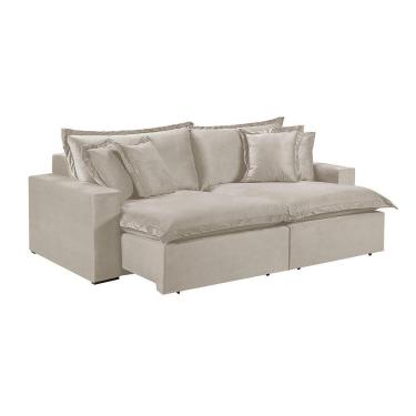 Imagem de Sofá 3 Lugares Retrátil Encosto Fixo M-145 Veludo Martins Creme