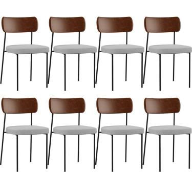 Imagem de Kit 08 Cadeiras Para Sala De Jantar Melina L02 Marrom Cinza