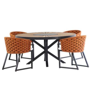Imagem de Kit 4 Cadeira Bali Alumínio Em Tricô Náutico E Mesa Trama Terra Cota
