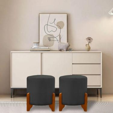 Imagem de Kit 2 Puffs Banquetas Thor Pés De Madeira Maciça Veludo Cinza