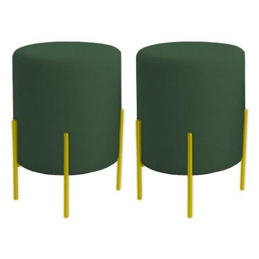 Imagem de Kit 2 Puffs Orgânicos Boucle Thor Com Pés De Ferro Dourado - 7 Decor Verde Escuro