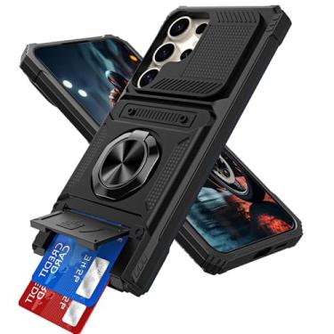 Imagem de LEMAXELERS Capa protetora para Samsung Galaxy S24 Ultra com suporte magnético giratório com compartimento oculto para cartão, camada dupla, à prova de choque, capa protetora para Samsung Galaxy S24
