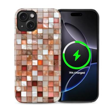 Imagem de casesok Capa para iPhone 14 Plus, compatível com MagSafe, capa rígida de camada dupla + capa de silicone, proteção total à prova de choque para iPhone 14 Plus - aparência de mosaico colorido laranja