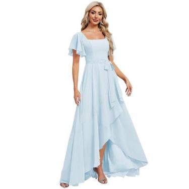 Imagem de Vestido de dama de honra Monvelli, simples, decote quadrado, azul chif