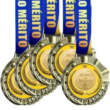 Imagem de Kit 5 Medalhas Para Honra Ao Mérito Campeão Esportes Premiação 6cm Com Cordão honra ao mérito