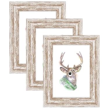 Imagem de AAQ Porta-retrato de 12 x 17 cm com 3 conjuntos de molduras com capa de plástico HD, molduras de fazenda para pendurar na mesa ou na parede