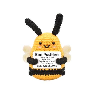 Imagem de Adorável abelha cravejada à mão – Acompanhante de apoio emocional positivo de 7 cm com cartão motivacional, decoração de mesa divertida para escritório/casa, presente para amigos/colegas/aniversários